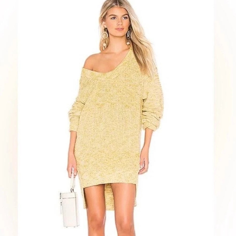 Free People Sunday Scoop Oversized Tunic Sweater Dress Size‎ Small Yellow